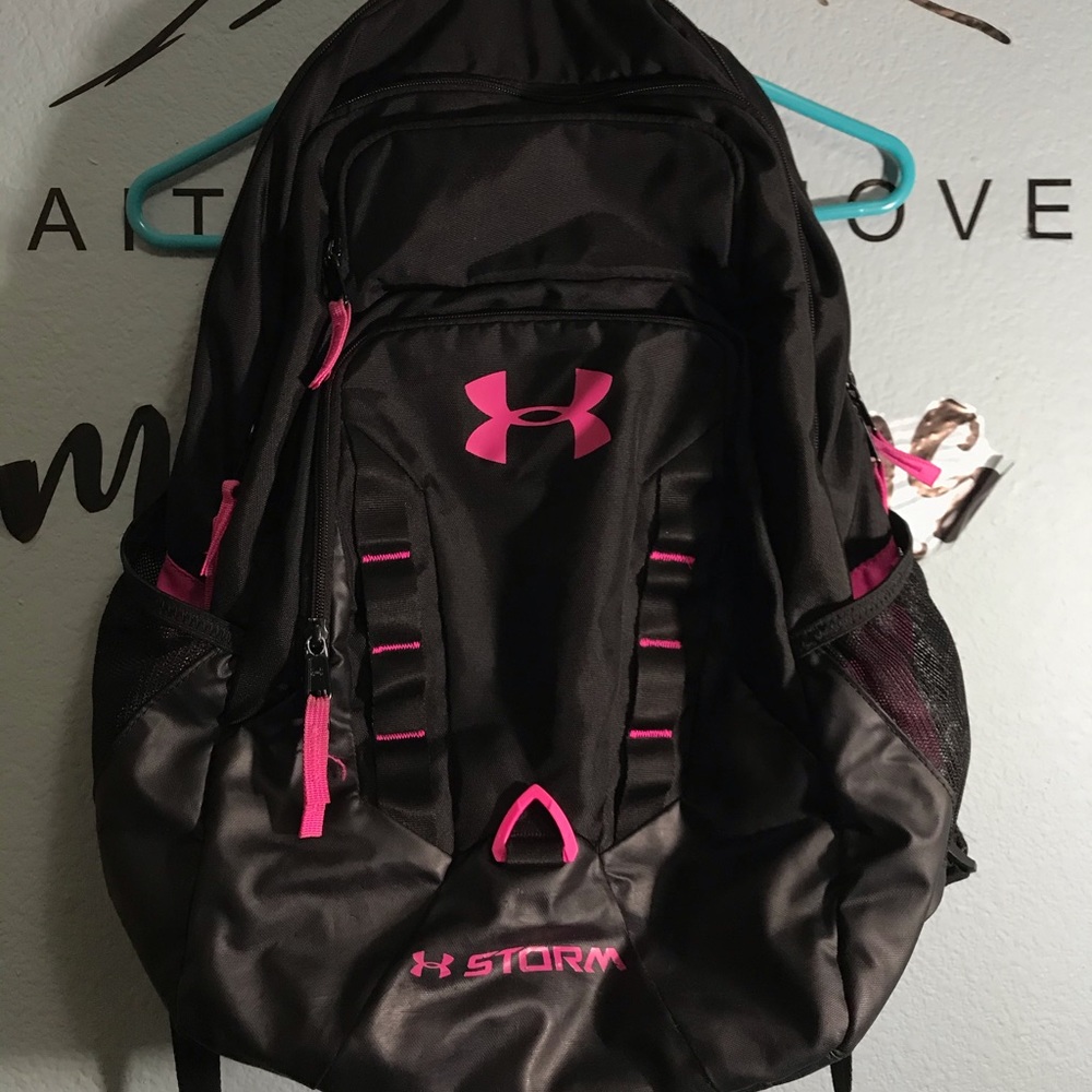 Girls black and pink under armour backpack